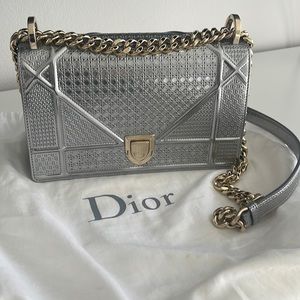 Christian Dior diorama silver with champagne gold chain small width 8.5 Inches